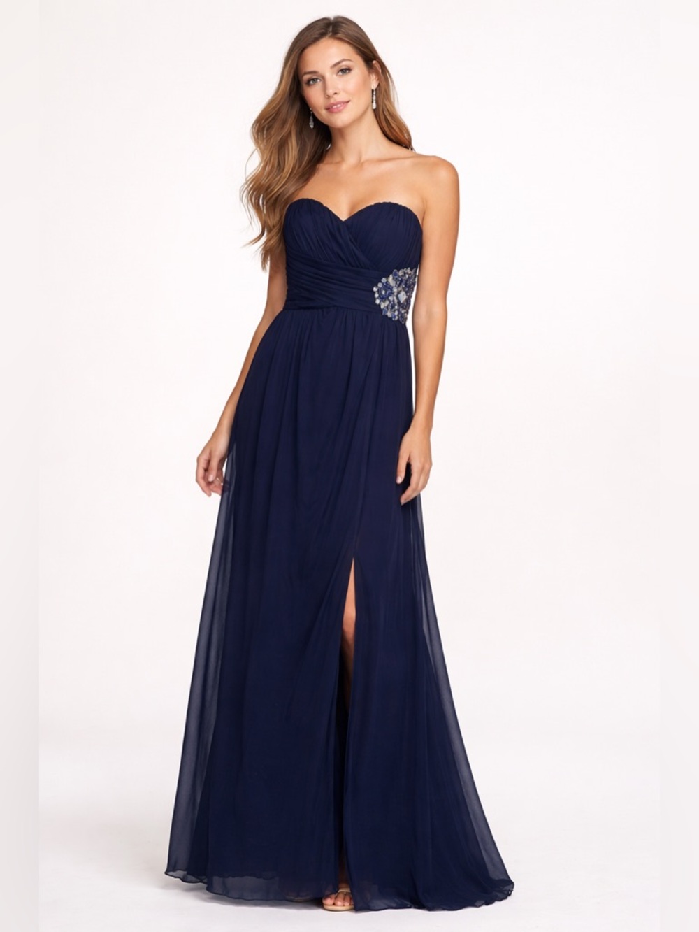 My Michelle Navy Blue Strapless Formal Dress Size 5 Beaded Evening Gown NEW